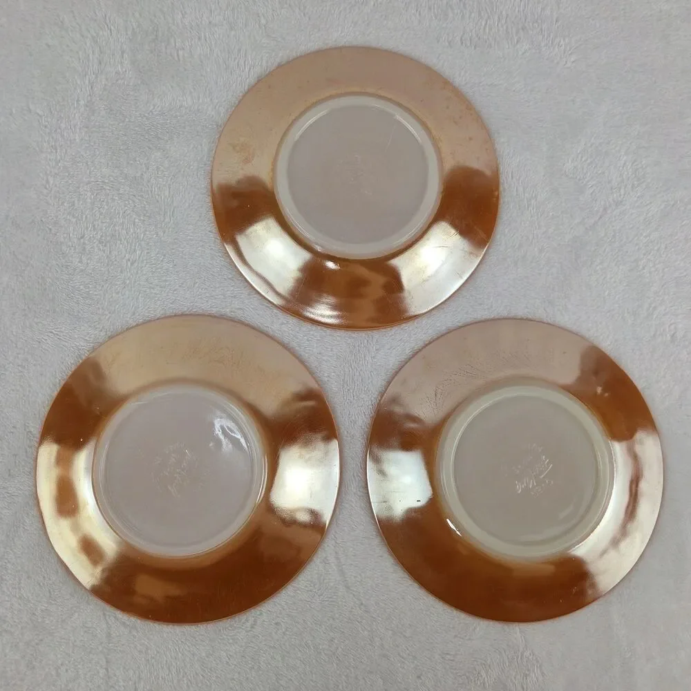 Vintage Set Of 3 Fire King Peach Luster Coffee Tea Cups And Saucers USA